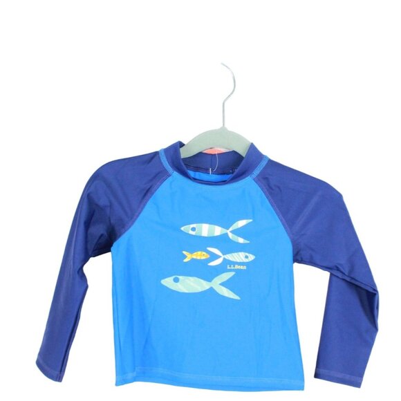 NWT LL Bean Toddlers' Sun and Surf Swim Nylon Blend Fish Blue Rash Guard Size 2T